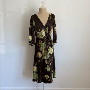 Banana Republic Dress Brown Floral 100% Silk Belt 6